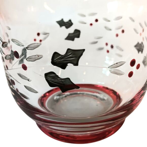 Winterberry Votive Candle Holders Clear Cut Glass Red Green Pfaltzgraff Set Of 3 - Picture 5 of 8